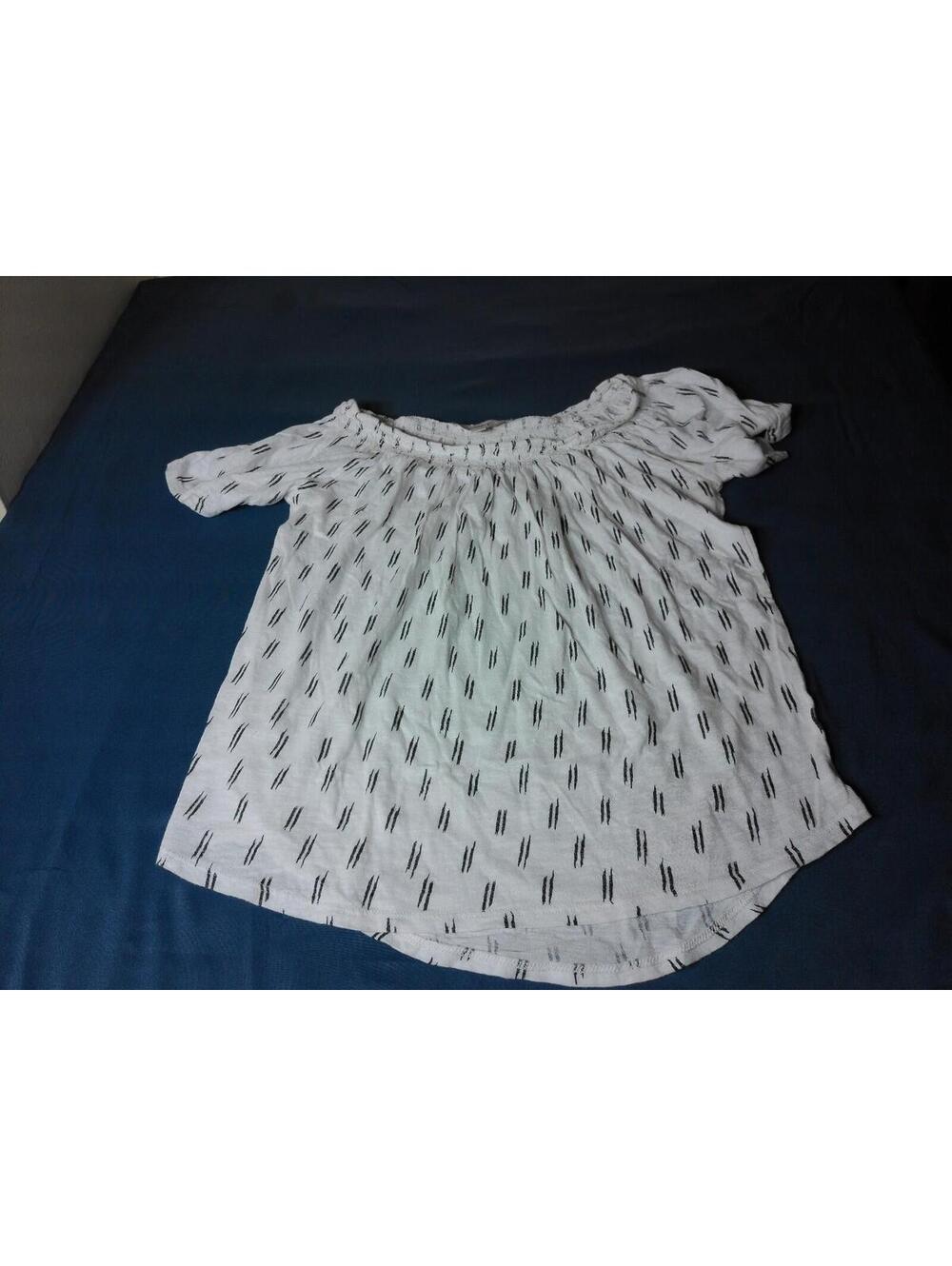 LOFT Womens XXS Petites Off Shoulder Top Blouse White Patterned Short Sleeve